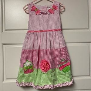 Pink and green seersucker cupcake dress, sz 5T